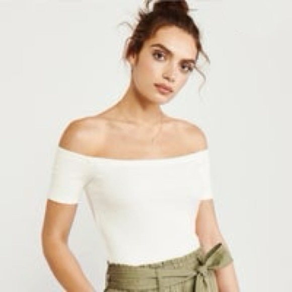 Abercrombie & Fitch White Bardot Off Shoulder Soft & Stretchy Top Blouse - Picture 7 of 8